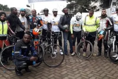 The Kenyan cyclists on the pedal Hajj to Mecca with family and friends in Nairobi before they embarked on the 45-day expedition.