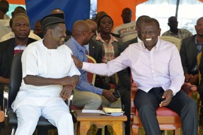 Deputy President William Ruto (right) and ODM leader Raila Odinga during a past event (file photo).