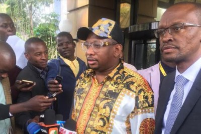 Nairobi Governor Mike Sonko addresses journalists after recording statements at the Ethics and Corruption Commission.