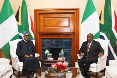 President Muhammadu Buhari left and President Cyril Ramaphosa in 2019 (file photo).