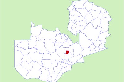 A map showing the location of Kabwe district in Zambia.
