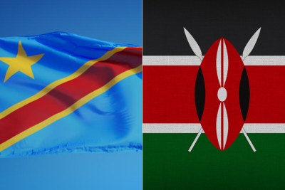 Drapeau de la RDC (g) et le Drapeau du Kenya (d)
