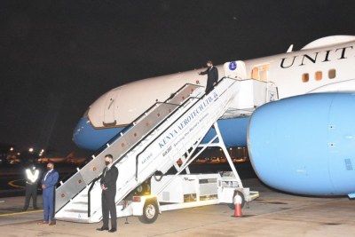 US Secretary of State Antony Blinken arrives at the Jomo Kenyatta International Airport in Nairobi, Kenya.