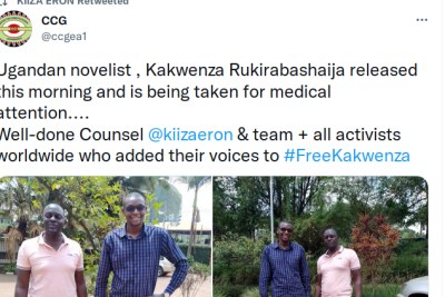 Novelist Kakwenza Rukirabashaija has been released.