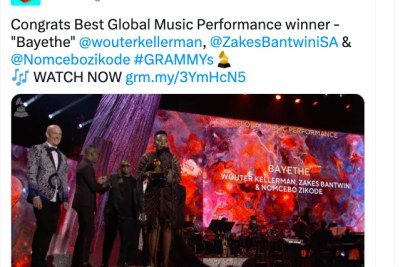 South Africa's trio Zakes Bantwini, Wouter Kellerman, and Nomcebo Zikode scoop Best Performance in the Global Music category.