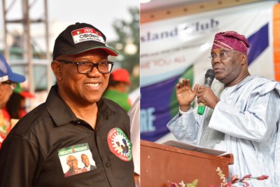 Labour Party leader Peter Obi, left, Peoples Democratic Party leader Atiku Abubakar, right (file photo).